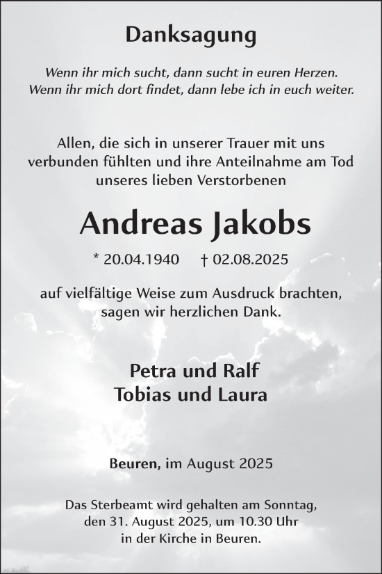 Traueranzeige von Andreas Jakobs von WochenSpiegel