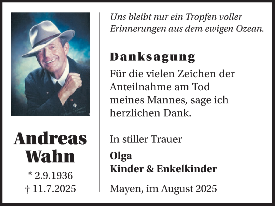 Traueranzeige von Andreas Wahn von WochenSpiegel