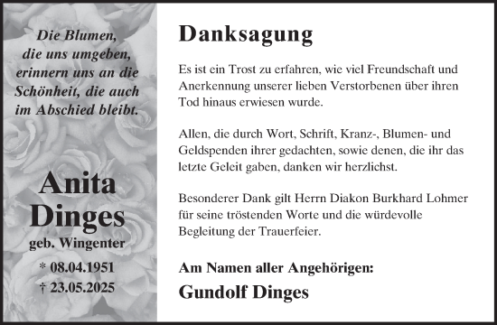 Traueranzeige von Anita Dinges von WochenSpiegel