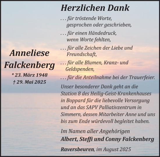 Traueranzeige von Anneliese Falckenberg von WochenSpiegel