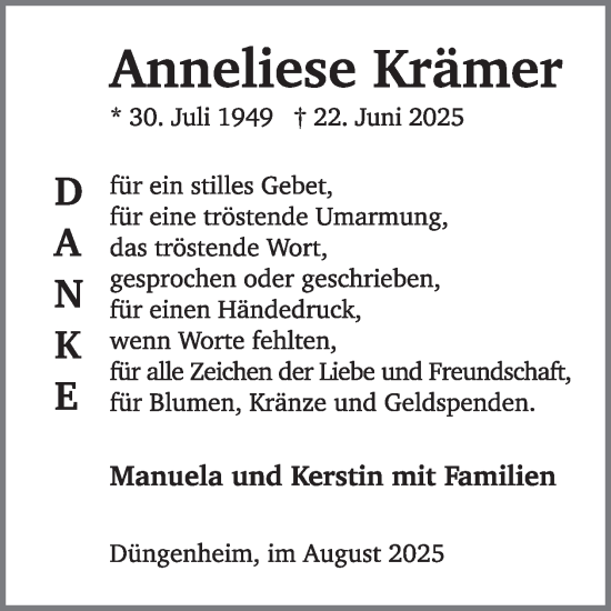 Traueranzeige von Anneliese Krämer von WochenSpiegel