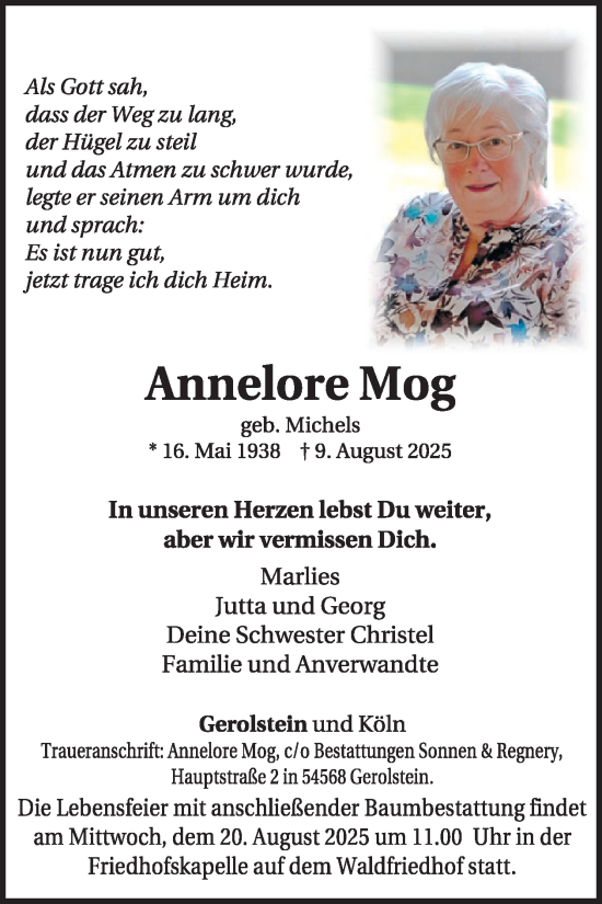 Traueranzeige von Annelore Mog von WochenSpiegel
