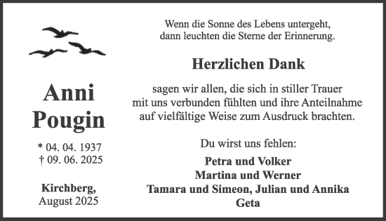 Traueranzeige von Anni Pougin von WochenSpiegel