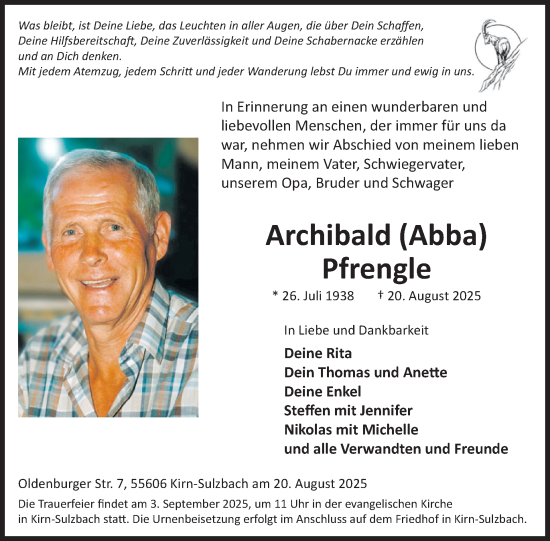 Traueranzeige von Archibald Pfrengle von WochenSpiegel