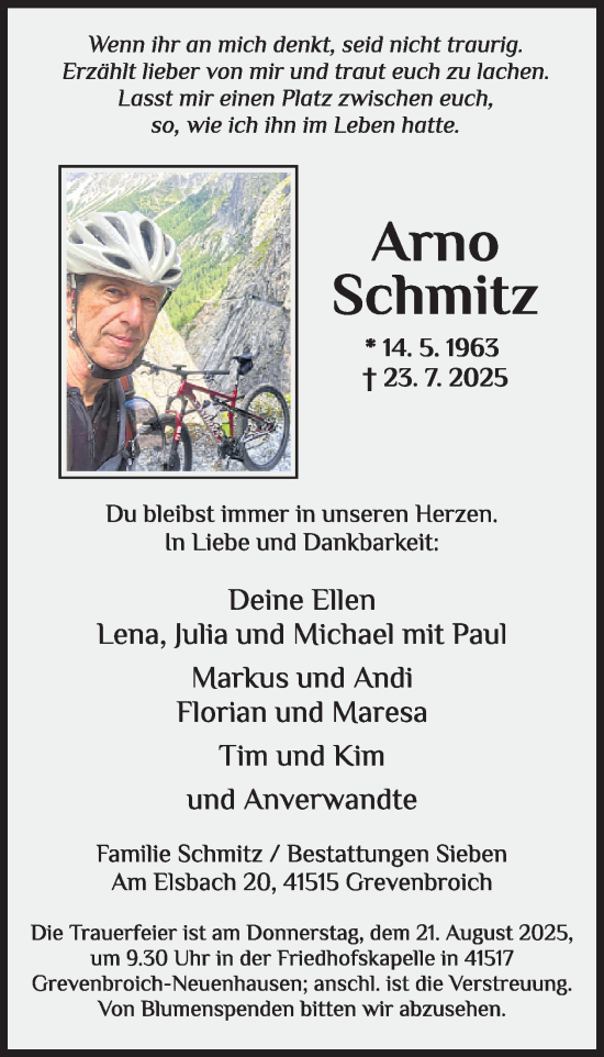 Traueranzeige von Arno Schmitz von WochenSpiegel