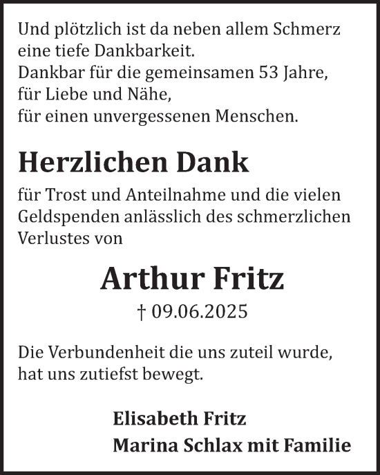 Traueranzeige von Arthur Fritz von WochenSpiegel