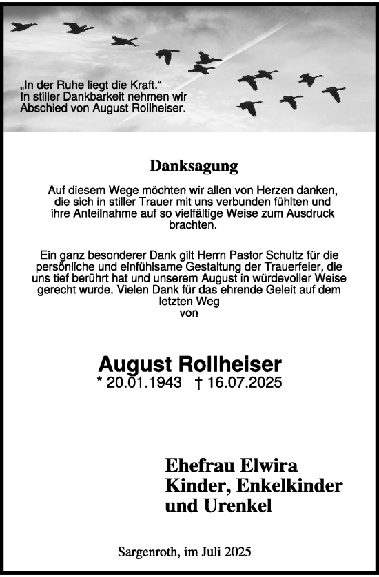 Traueranzeige von August Rollheiser von WochenSpiegel
