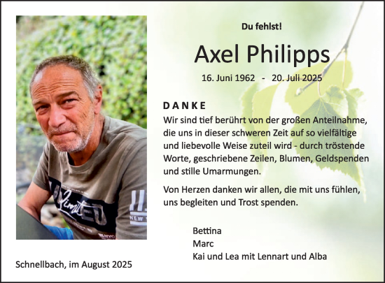 Traueranzeige von Axel Philipps von WochenSpiegel
