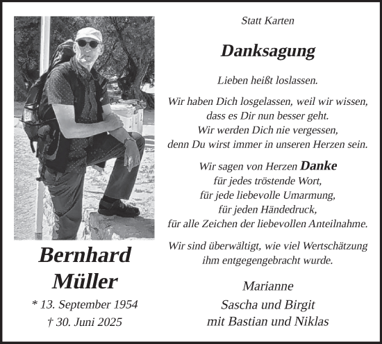 Traueranzeige von Bernhard Müller von WochenSpiegel