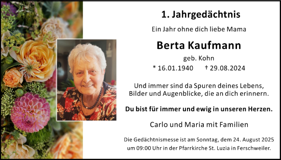 Traueranzeige von Berta Kaufmann von WochenSpiegel