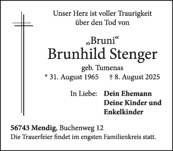 Traueranzeige von Brunhild Stenger von WochenSpiegel
