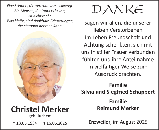 Traueranzeige von Christel Merker von WochenSpiegel