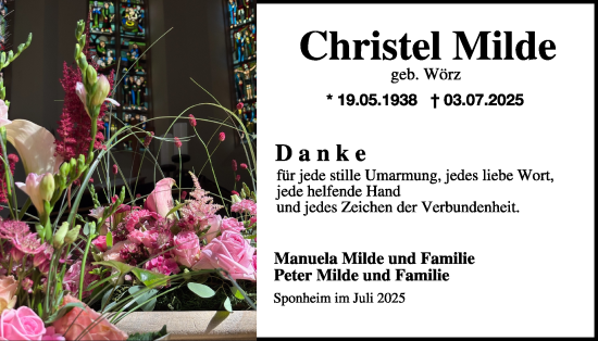 Traueranzeige von Christel Milde von WochenSpiegel