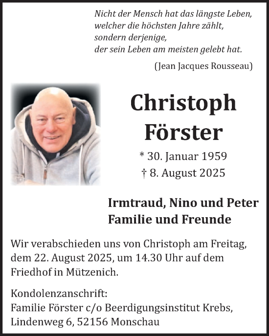Traueranzeige von Christoph Förster von WochenSpiegel