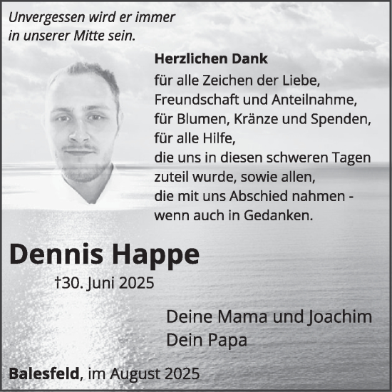 Traueranzeige von Dennis Happe von WochenSpiegel