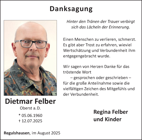 Traueranzeige von Dietmar Felber von WochenSpiegel