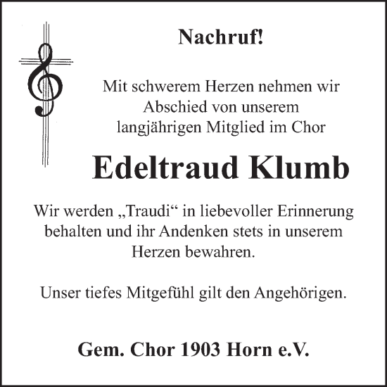 Traueranzeige von Edeltraud Klumb von WochenSpiegel