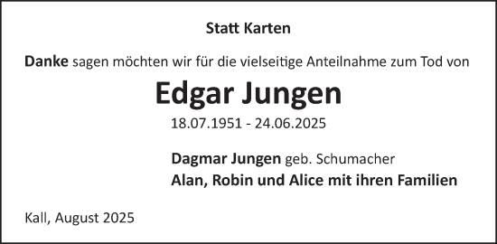 Traueranzeige von Edgar Jungen von WochenSpiegel