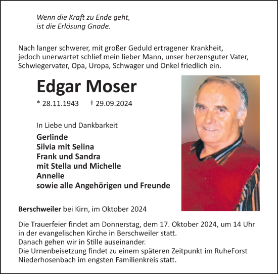 Traueranzeige von Edgar Moser von WochenSpiegel
