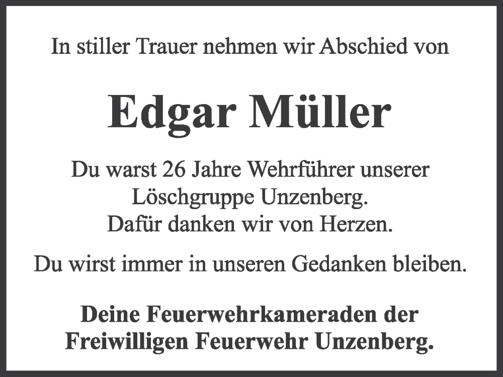  Traueranzeige für Edgar Müller vom 23.08.2025 aus WochenSpiegel