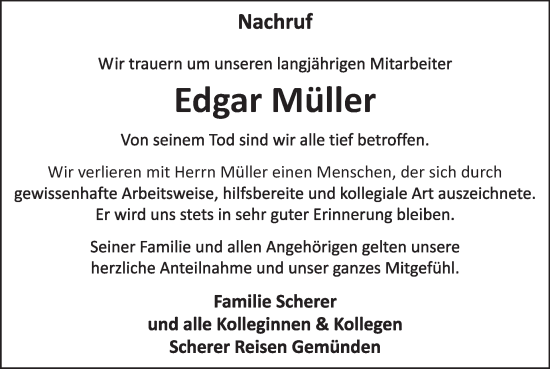 Traueranzeige von Edgar Müller von WochenSpiegel
