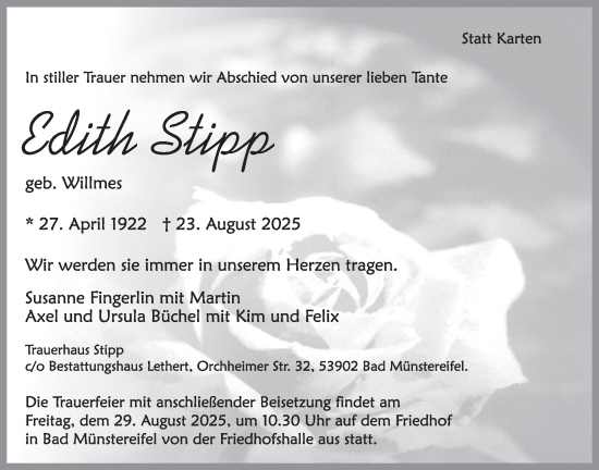 Traueranzeige von Edith Stipp von WochenSpiegel