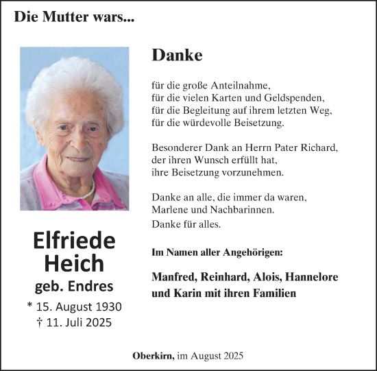 Traueranzeige von Elfriede Heich von WochenSpiegel