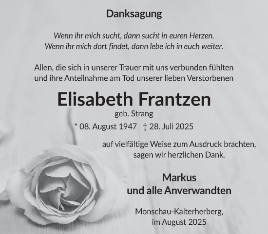 Traueranzeige von Elisabeth Frantzen von WochenSpiegel