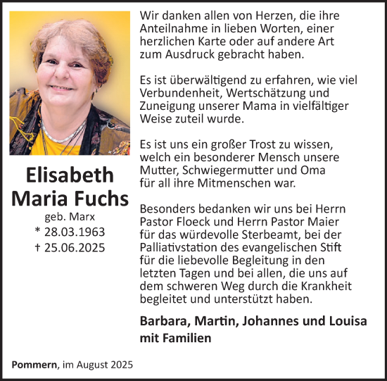 Traueranzeige von Elisabeth Maria Fuchs von WochenSpiegel