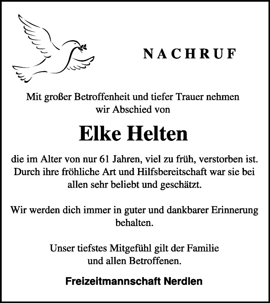  Traueranzeige für Elke Helten vom 02.08.2025 aus WochenSpiegel