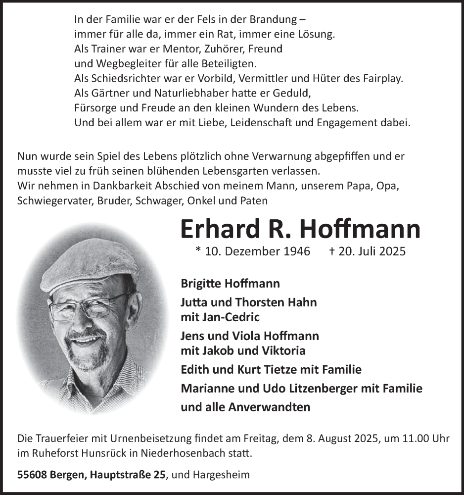  Traueranzeige für Erhard Hoffmann vom 02.08.2025 aus WochenSpiegel