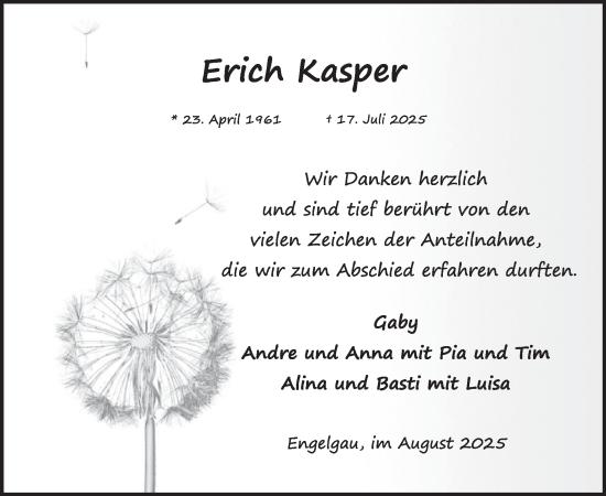 Traueranzeige von Erich Kasper von WochenSpiegel