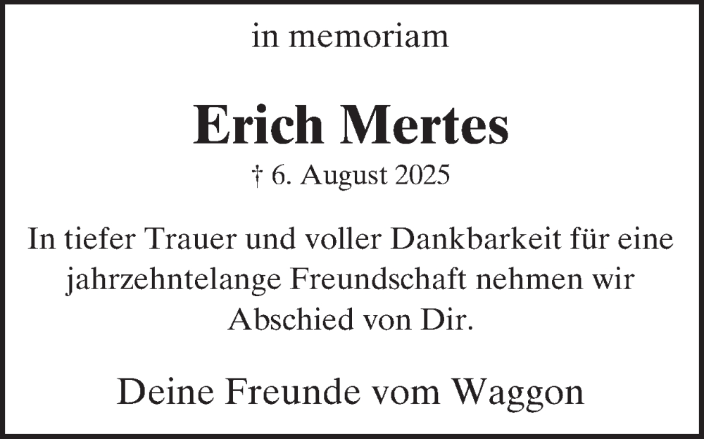  Traueranzeige für Erich Mertes vom 15.08.2025 aus WochenSpiegel