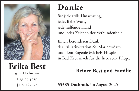 Traueranzeige von Erika Best von WochenSpiegel