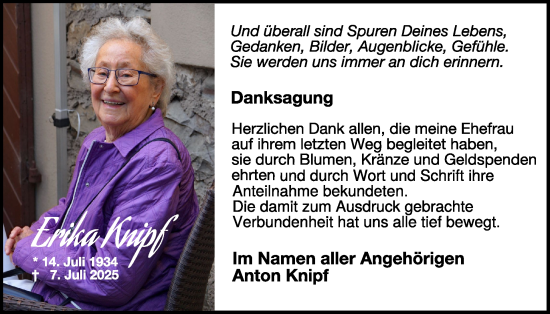 Traueranzeige von Erika Knipf von WochenSpiegel