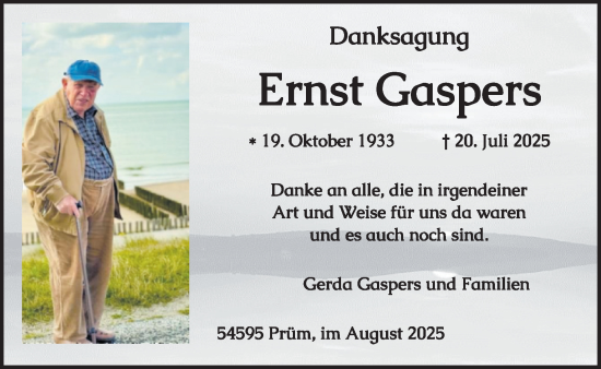 Traueranzeige von Ernst Gaspers von WochenSpiegel