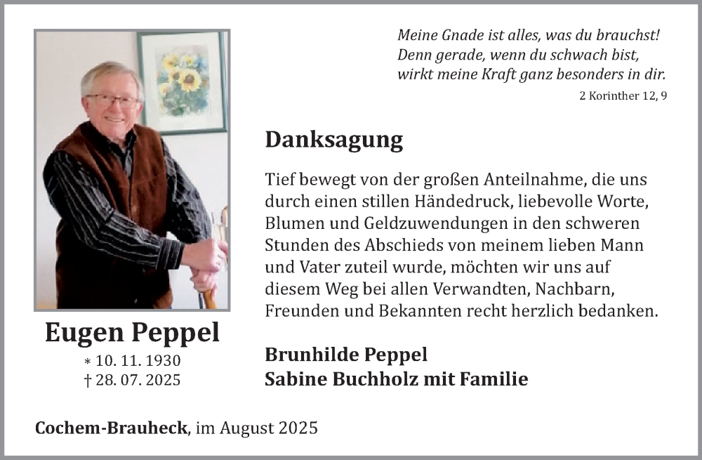  Traueranzeige für Ernst Peppel vom 27.08.2025 aus WochenSpiegel