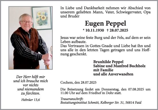 Traueranzeige von Eugen Peppel von WochenSpiegel