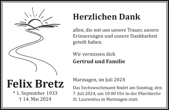 Traueranzeige von Felix Bretz von WochenSpiegel