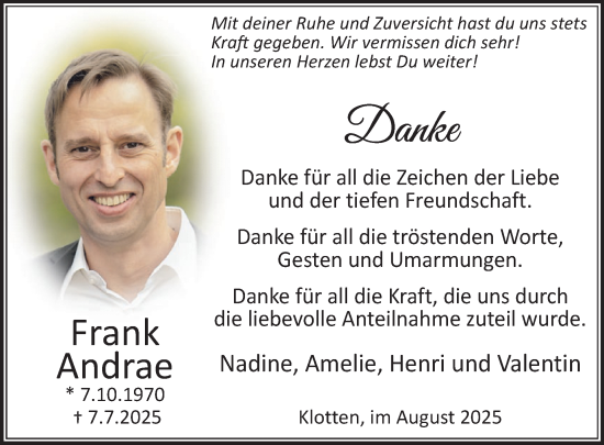 Traueranzeige von Frank Andrae von WochenSpiegel