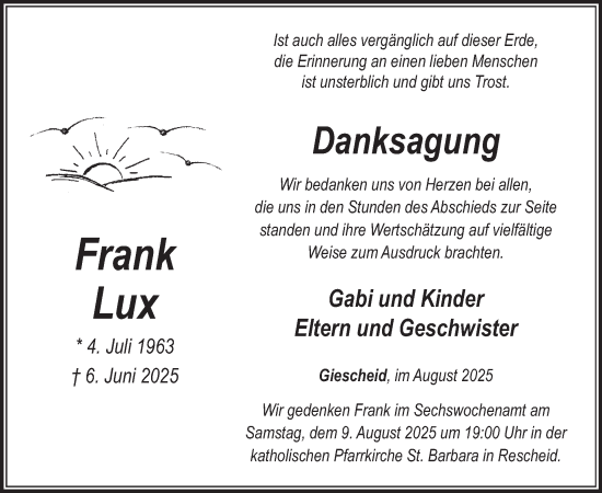Traueranzeige von Frank Lux von WochenSpiegel