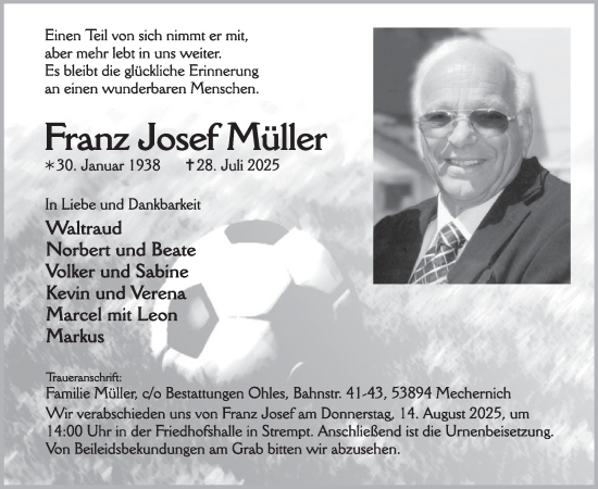 Traueranzeige von Franz Josef Müller von WochenSpiegel