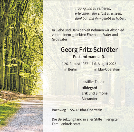 Traueranzeige von Georg Fritz Schröter von WochenSpiegel