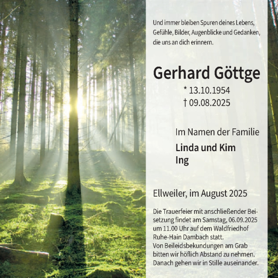 Traueranzeige von Gerhard Göttge von WochenSpiegel