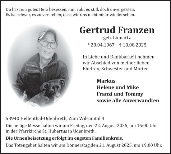 Traueranzeige von Gertrud Franzen von WochenSpiegel