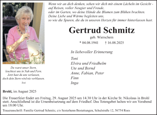 Traueranzeige von Gertrud Schmitz von WochenSpiegel