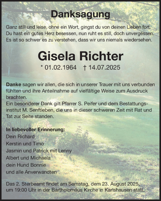 Traueranzeige von Gisela Richter von WochenSpiegel