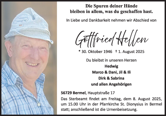 Traueranzeige von Gottfried Hellen von WochenSpiegel
