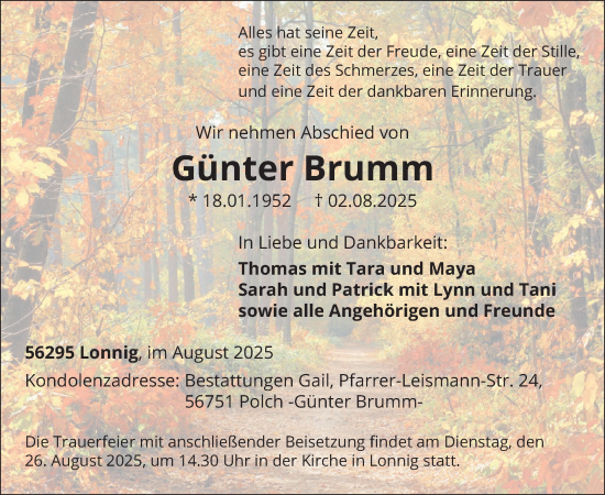 Traueranzeige von Günter Brumm von WochenSpiegel