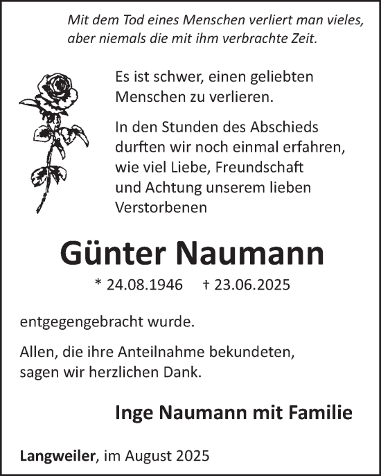 Traueranzeige von Günter Naumann von WochenSpiegel